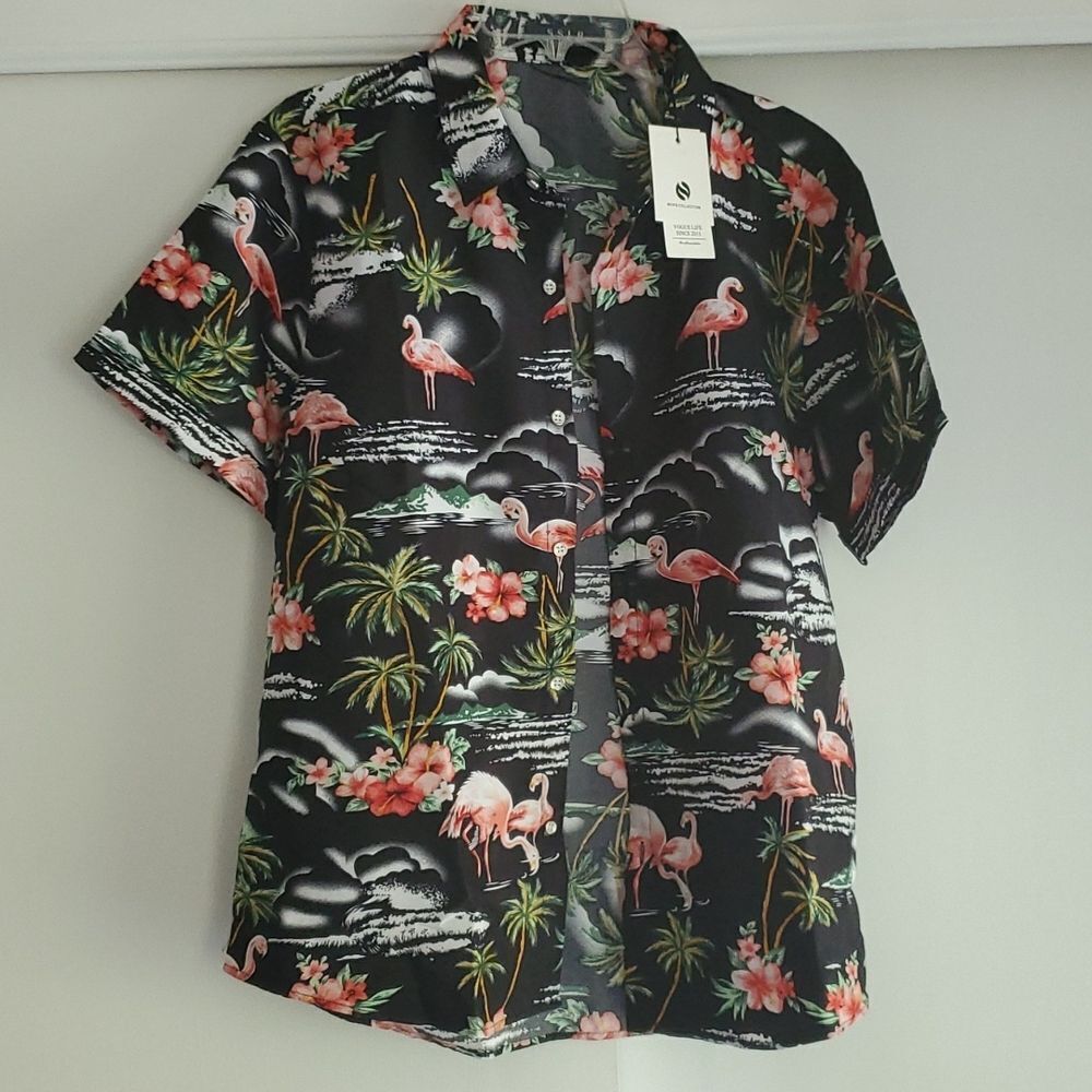 NWT Mens Flamingo palm tree 🌴 Hawaiian shirt Medium